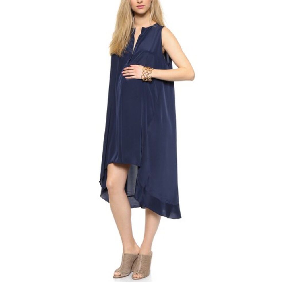 HATCH Willow Navy Blue High Low Sleeveless Ruffle Maternity Dress Womens Small